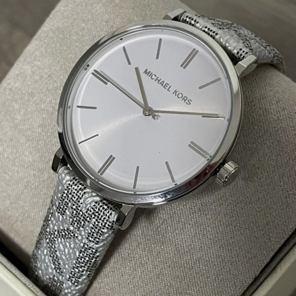 Michael Kors Accessories - MICHAEL KORS Women's Watch Addyson Silver/Metallic PVC MK Logo Strap MK2951 New!